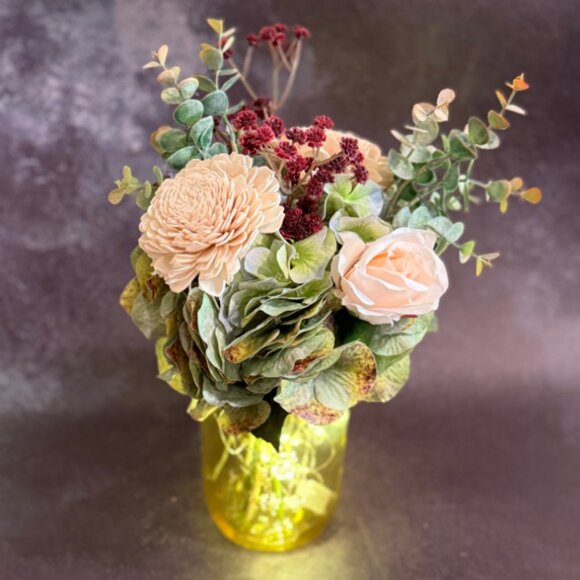 Farmhouse Wood Floral Arrangement in Mason Jar  w/ LED Lights – Home Décor - Picture 6 of 13